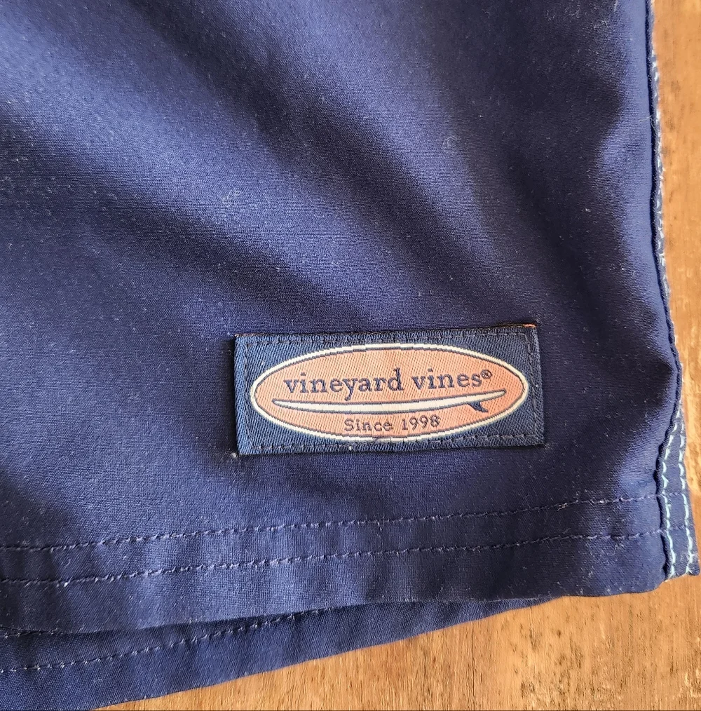 Vineyard Vines Marthas Vineyard Men’s Mint and Navy Stripe Swim Board Shorts 30